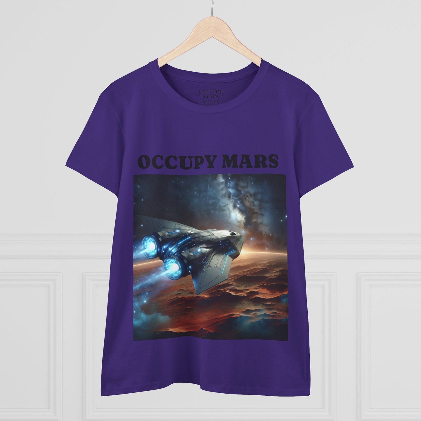 Women's Space-Themed Graphic Occupy Mars Apparel Tee, Casual Shirt, Gift for Space Lovers, Sci-Fi Fashion,