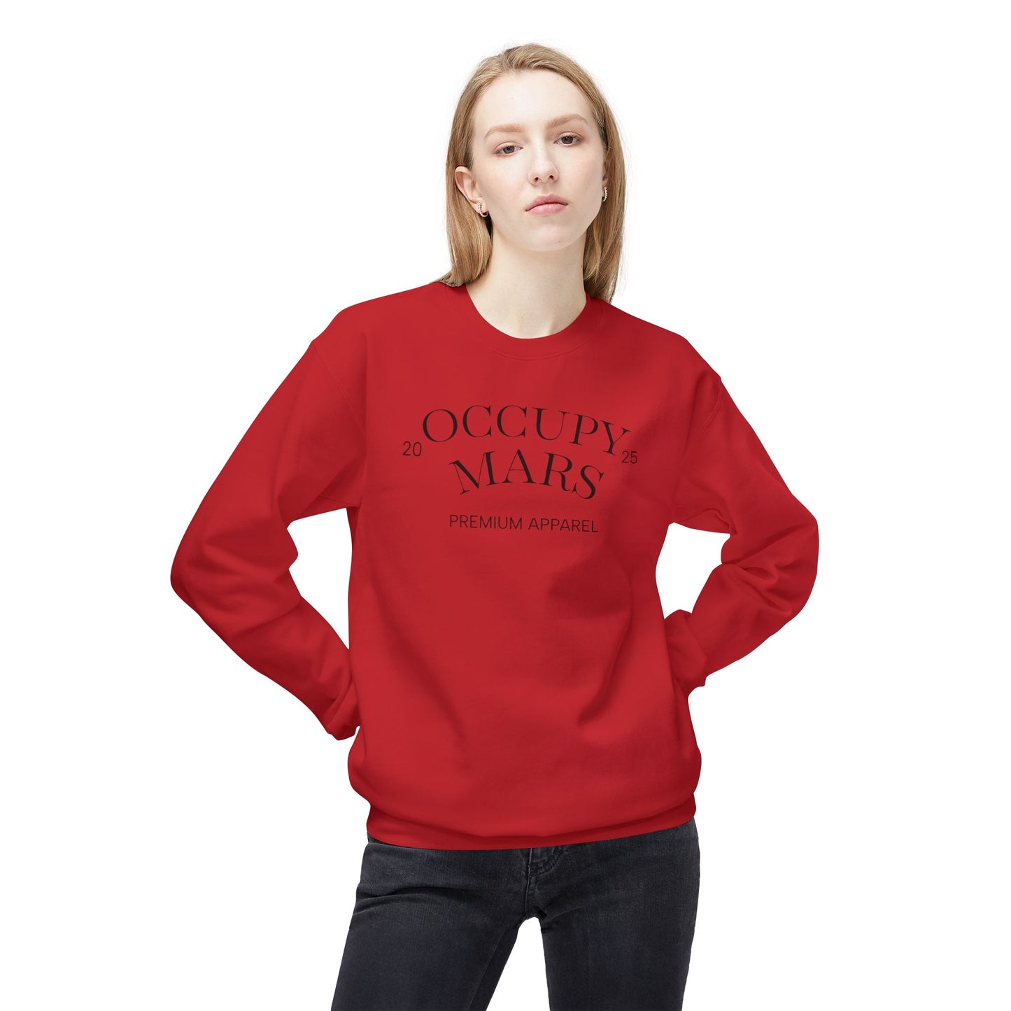 Occupy Mars Crewneck Sweatshirt | Cozy Unisex Fleece, Space-Themed Gift, Astronaut Apparel, Unique Statement Sweatshirt, Trendy Streetwear
