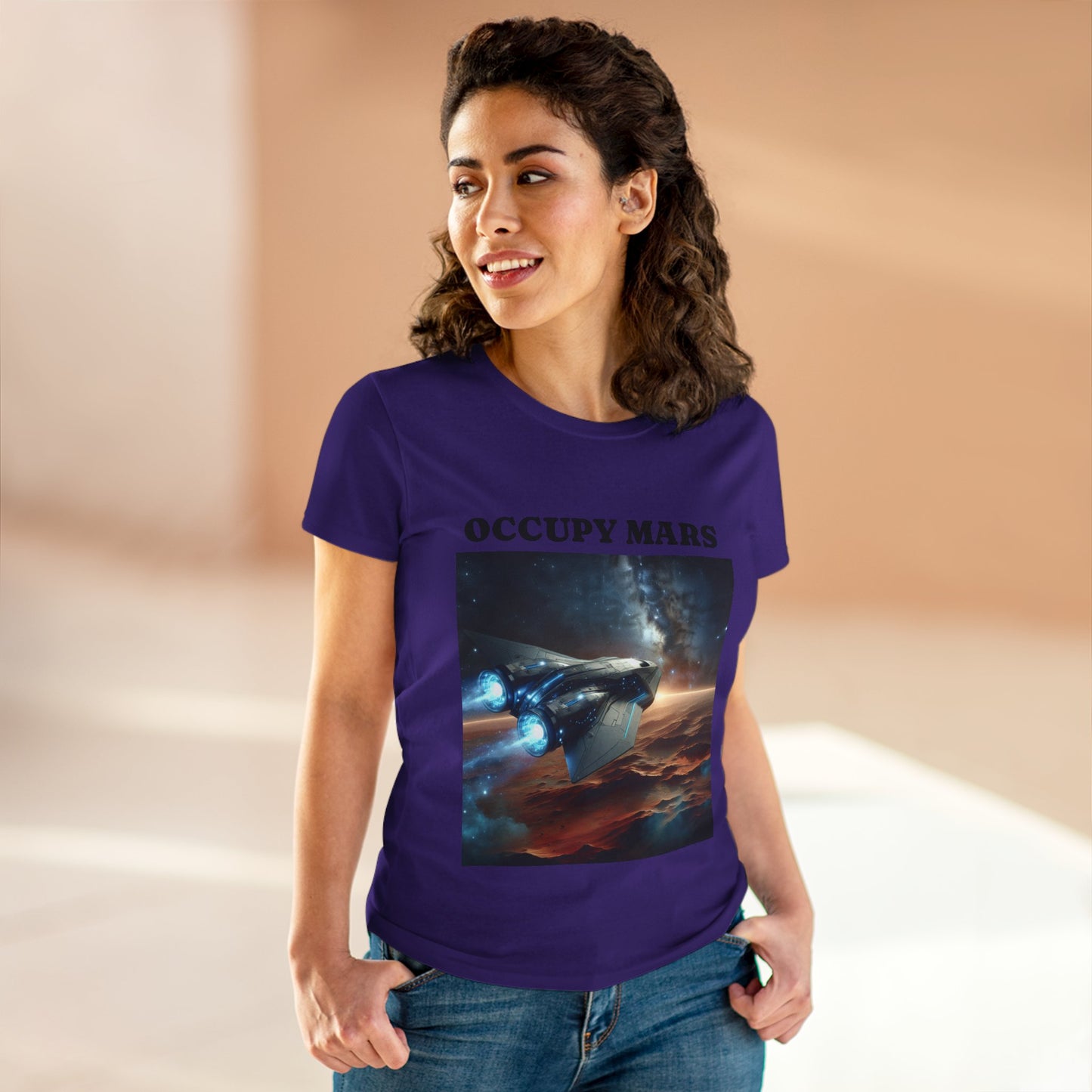 Women's Space-Themed Graphic Occupy Mars Apparel Tee, Casual Shirt, Gift for Space Lovers, Sci-Fi Fashion,