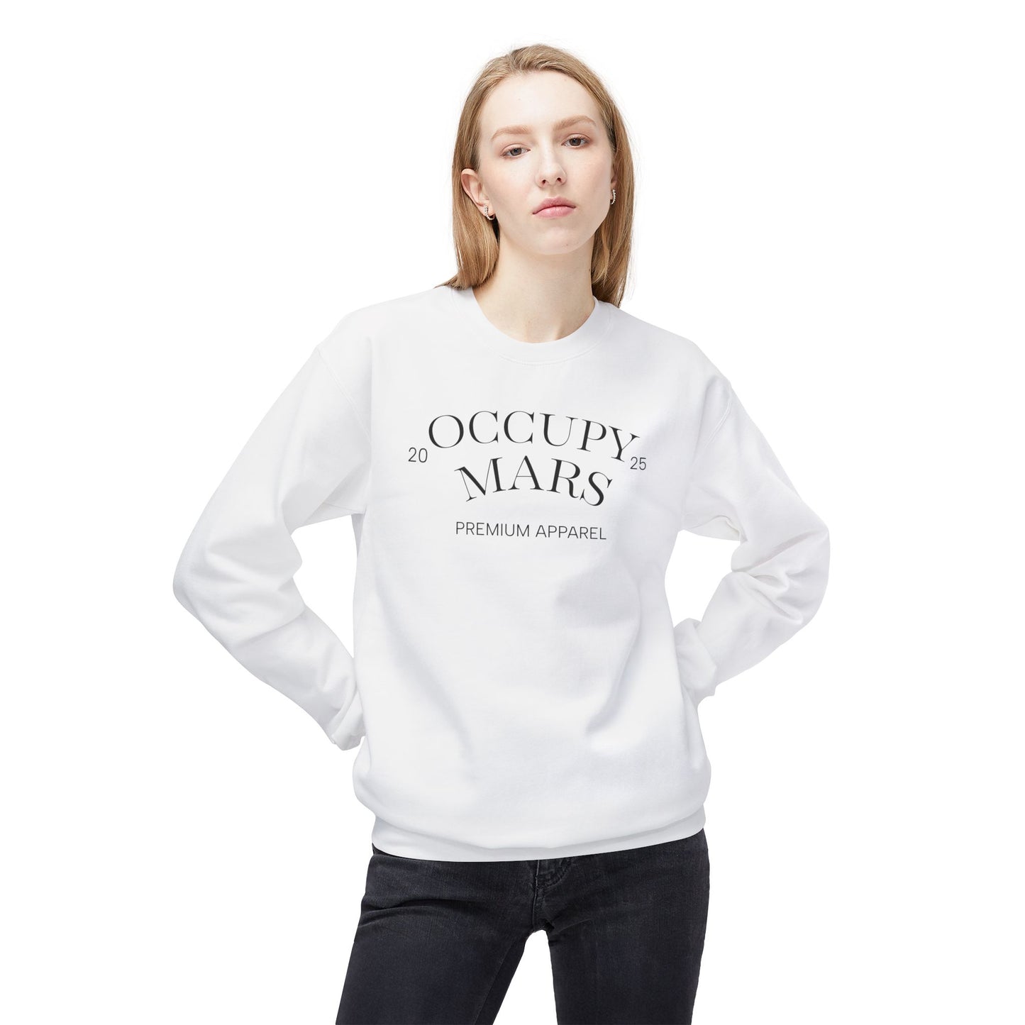 Occupy Mars Crewneck Sweatshirt | Cozy Unisex Fleece, Space-Themed Gift, Astronaut Apparel, Unique Statement Sweatshirt, Trendy Streetwear