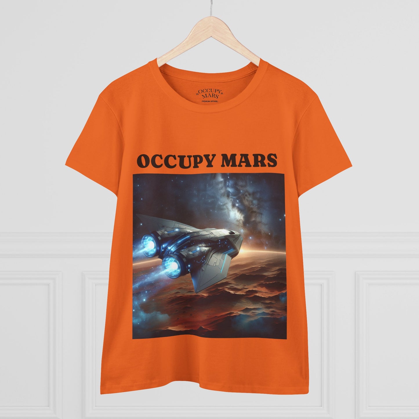 Women's Space-Themed Graphic Occupy Mars Apparel Tee, Casual Shirt, Gift for Space Lovers, Sci-Fi Fashion,