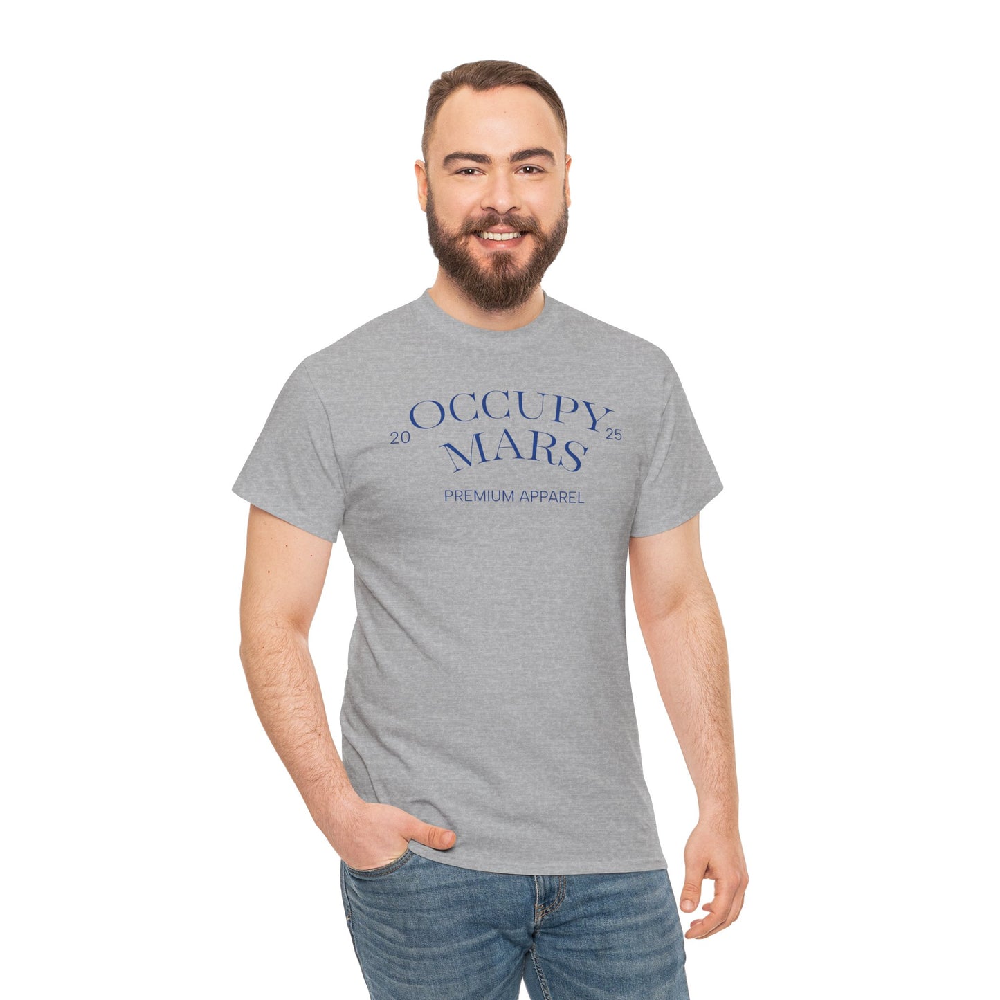 Unisex Occupy Mars Tee, Space Lover Gift, Blue Font, Trendy Cotton T-Shirt, Casual Wear, Unique Graphic Tee