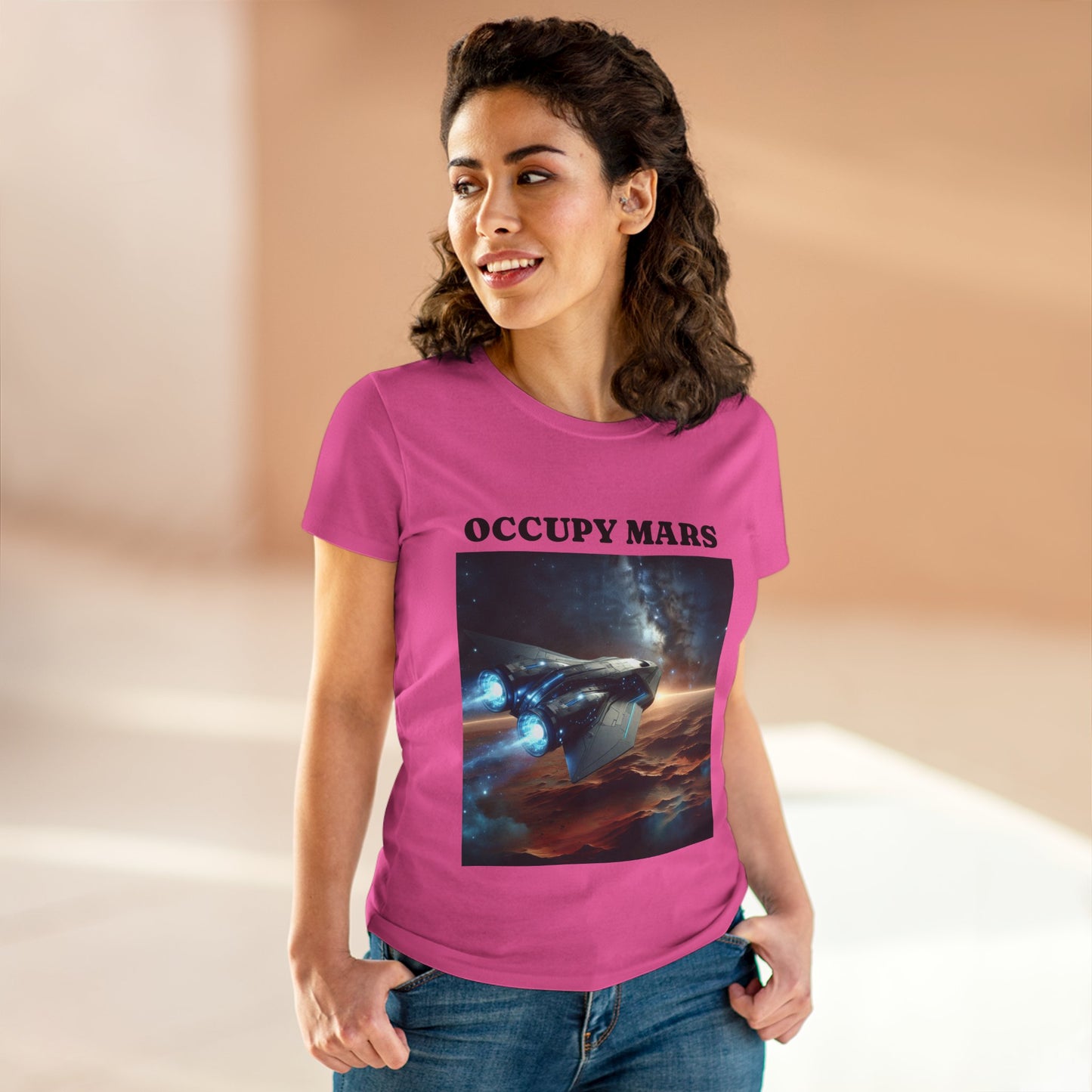 Women's Space-Themed Graphic Occupy Mars Apparel Tee, Casual Shirt, Gift for Space Lovers, Sci-Fi Fashion,