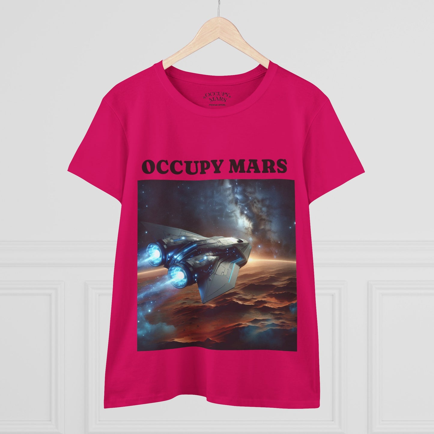 Women's Space-Themed Graphic Occupy Mars Apparel Tee, Casual Shirt, Gift for Space Lovers, Sci-Fi Fashion,