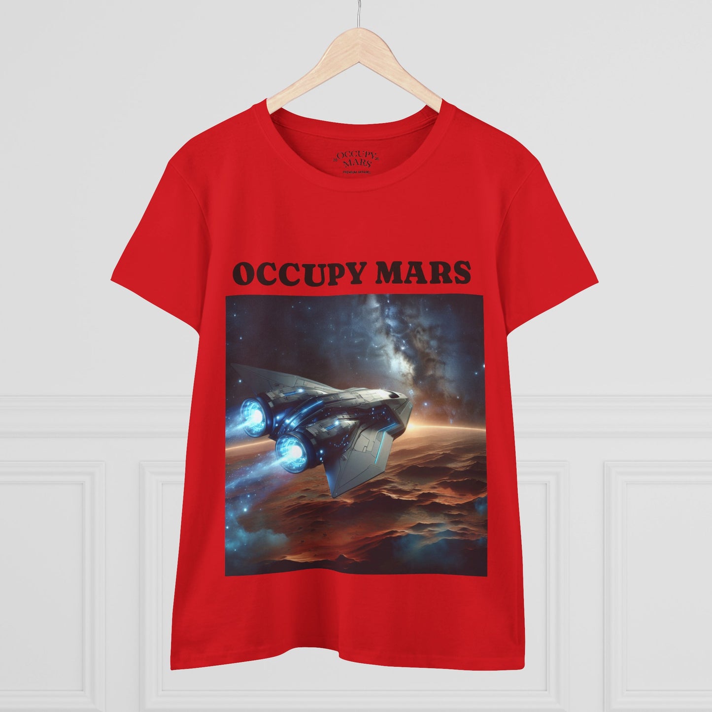 Women's Space-Themed Graphic Occupy Mars Apparel Tee, Casual Shirt, Gift for Space Lovers, Sci-Fi Fashion,