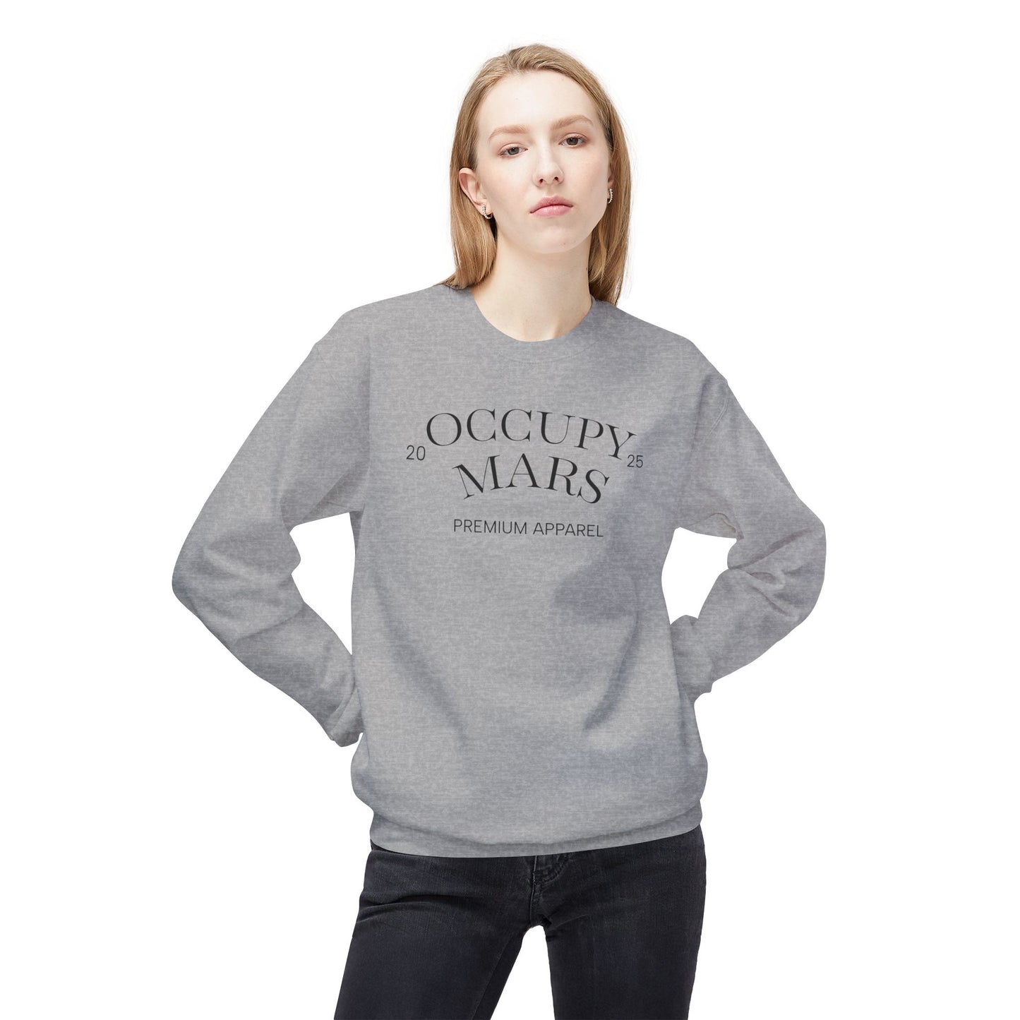 Occupy Mars Crewneck Sweatshirt | Cozy Unisex Fleece, Space-Themed Gift, Astronaut Apparel, Unique Statement Sweatshirt, Trendy Streetwear