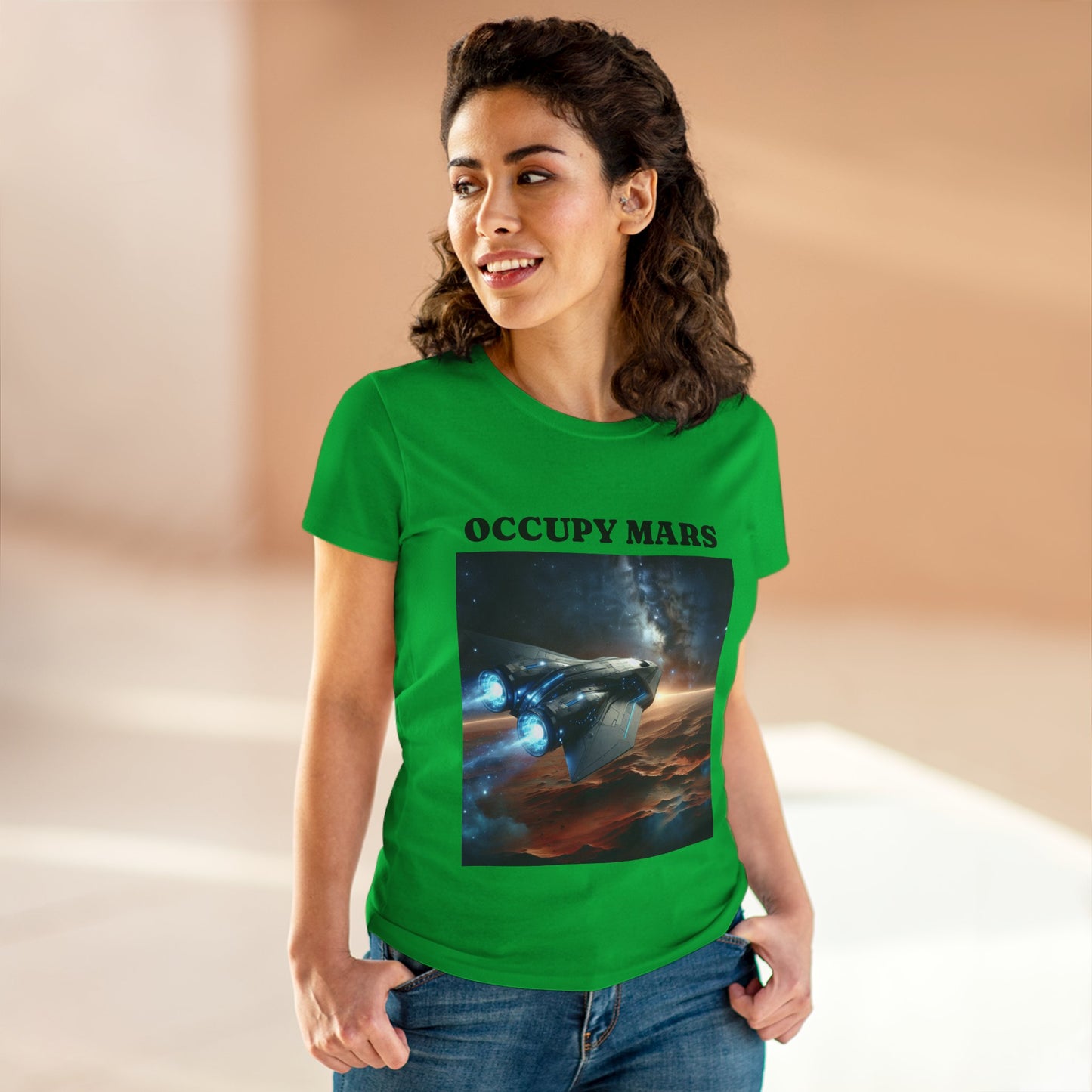 Women's Space-Themed Graphic Occupy Mars Apparel Tee, Casual Shirt, Gift for Space Lovers, Sci-Fi Fashion,
