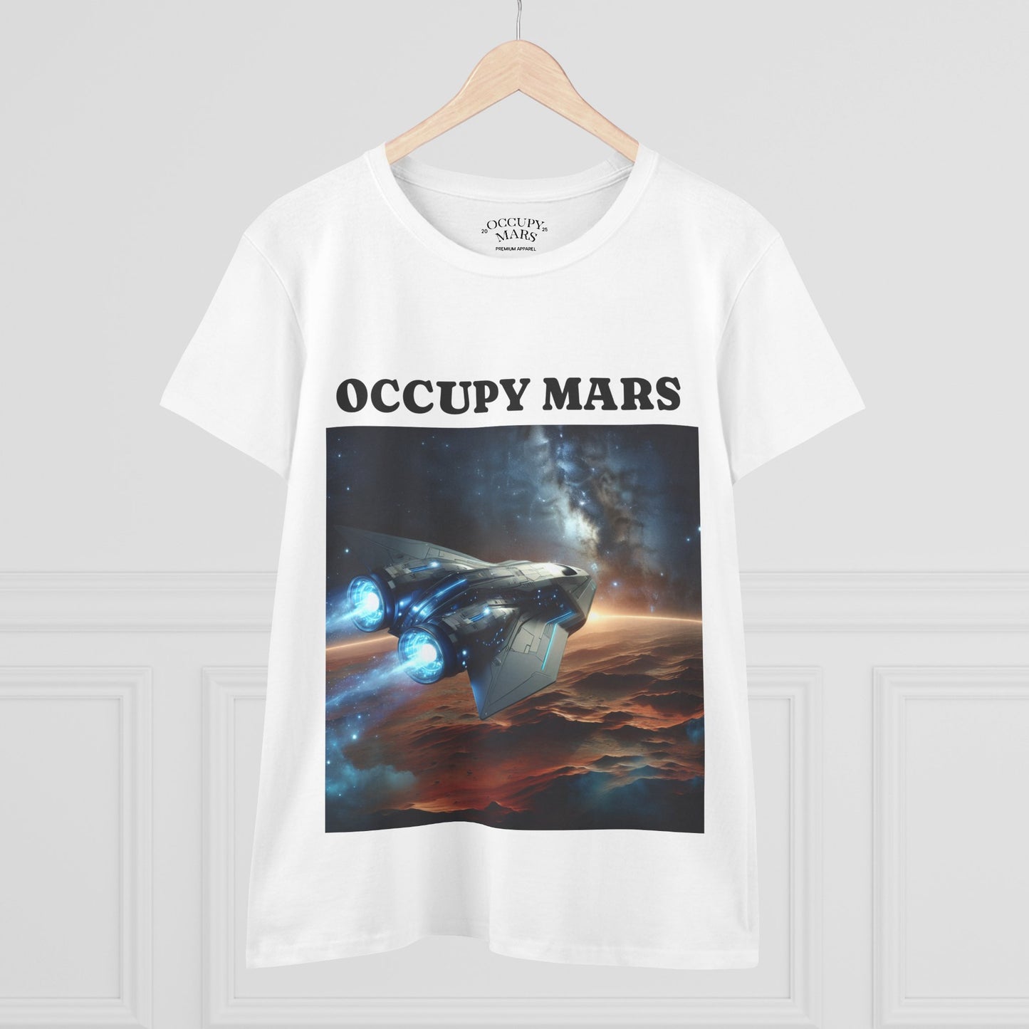 Women's Space-Themed Graphic Occupy Mars Apparel Tee, Casual Shirt, Gift for Space Lovers, Sci-Fi Fashion,