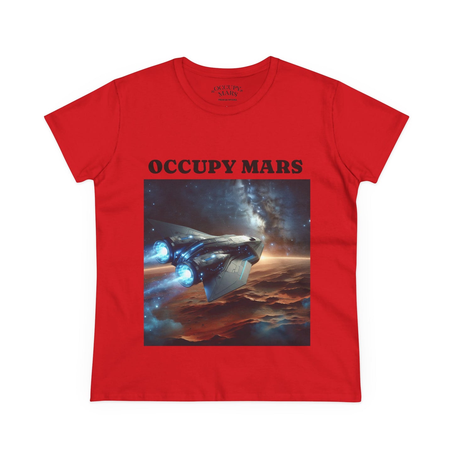 Women's Space-Themed Graphic Occupy Mars Apparel Tee, Casual Shirt, Gift for Space Lovers, Sci-Fi Fashion,