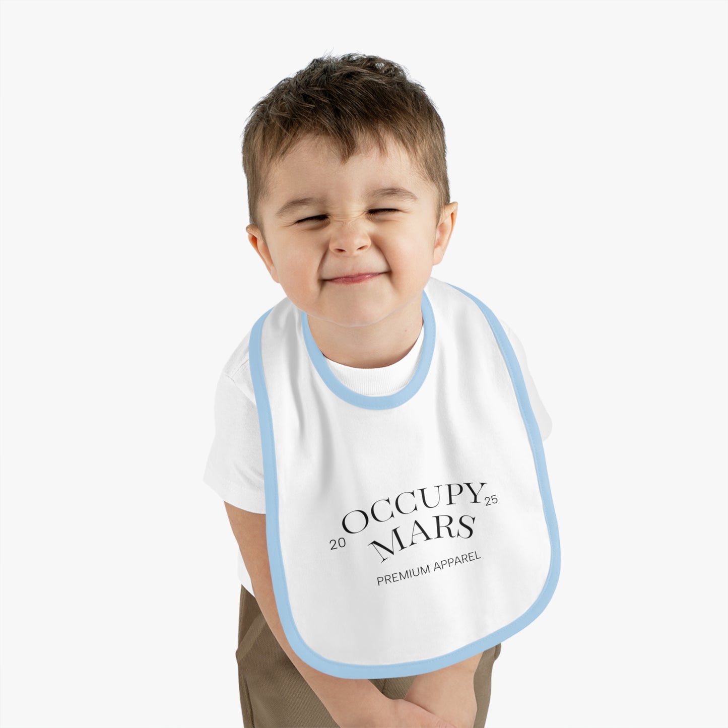 Baby Space-Themed OCCUPY MARS Apparel Bib, Cute Bib for Infants, Gift for New Parents, Unique Baby Shower Gift, Stylish Feeding Bib