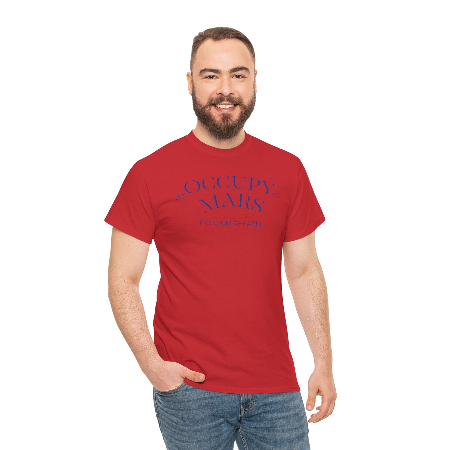 Unisex Occupy Mars Tee, Space Lover Gift, Blue Font, Trendy Cotton T-Shirt, Casual Wear, Unique Graphic Tee