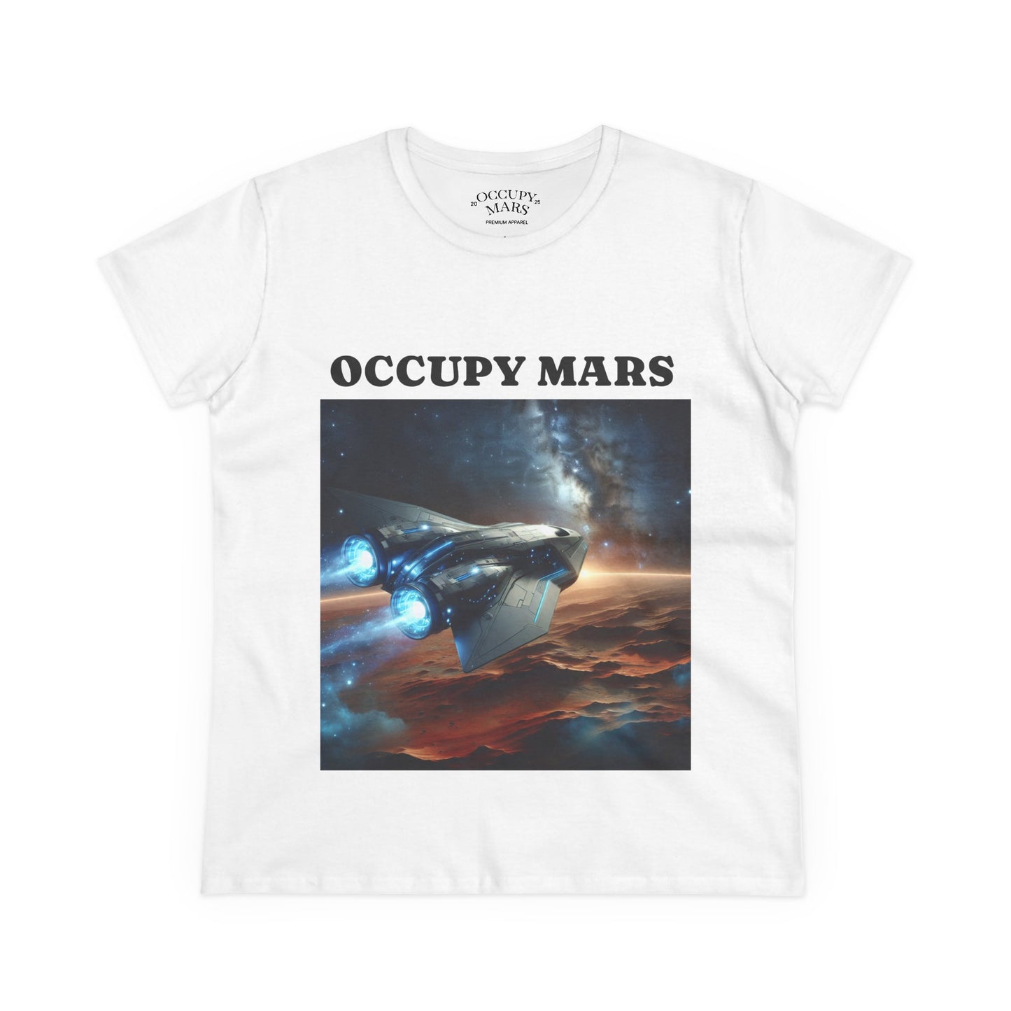 Women's Space-Themed Graphic Occupy Mars Apparel Tee, Casual Shirt, Gift for Space Lovers, Sci-Fi Fashion,