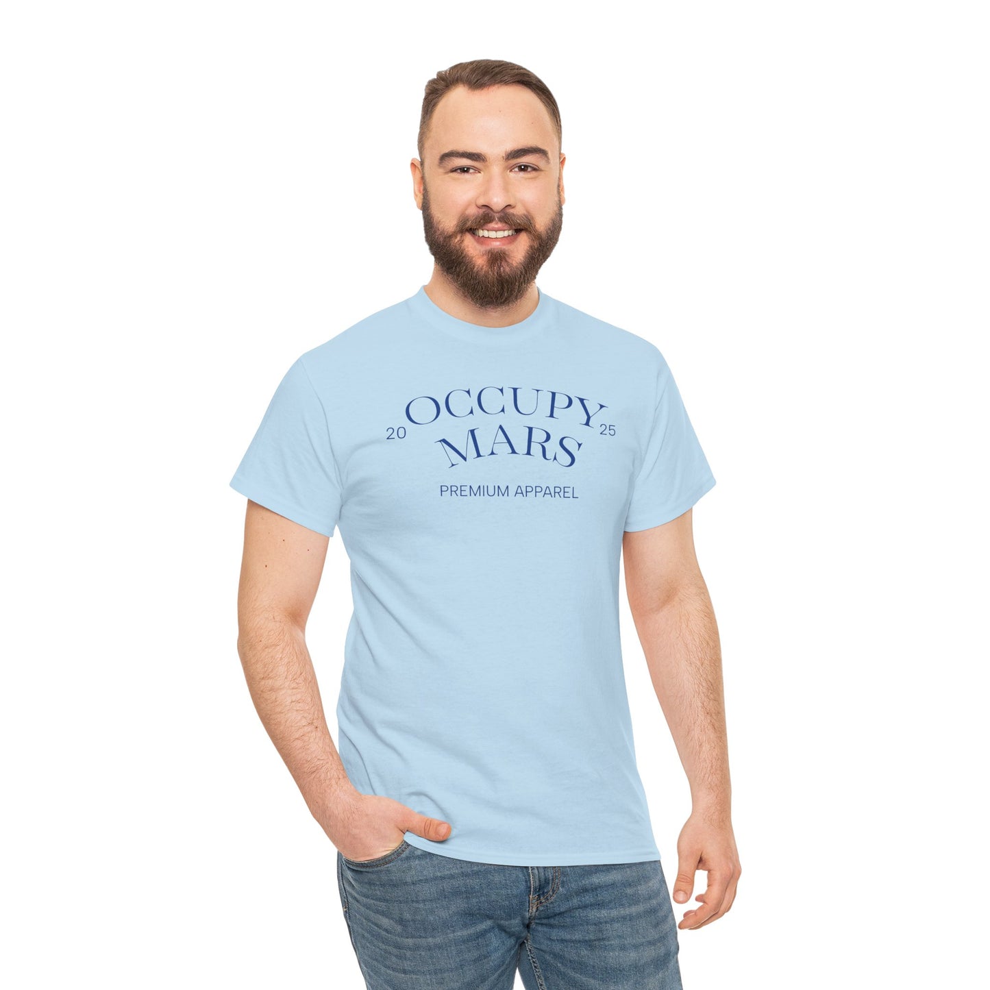 Unisex Occupy Mars Tee, Space Lover Gift, Blue Font, Trendy Cotton T-Shirt, Casual Wear, Unique Graphic Tee