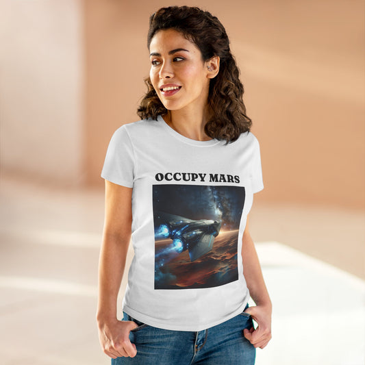 Women's Space-Themed Graphic Occupy Mars Apparel Tee, Casual Shirt, Gift for Space Lovers, Sci-Fi Fashion,