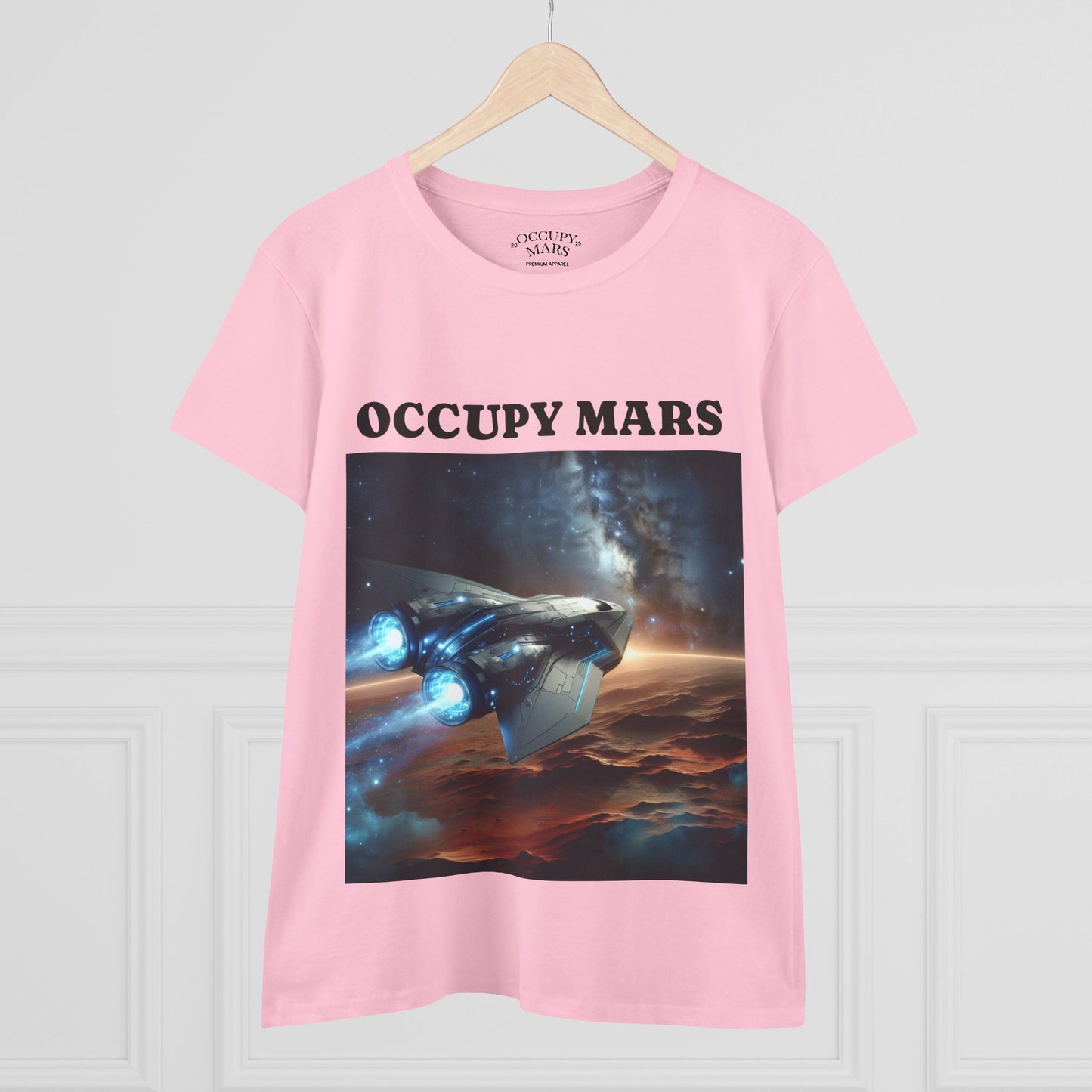 Women's Space-Themed Graphic Occupy Mars Apparel Tee, Casual Shirt, Gift for Space Lovers, Sci-Fi Fashion,