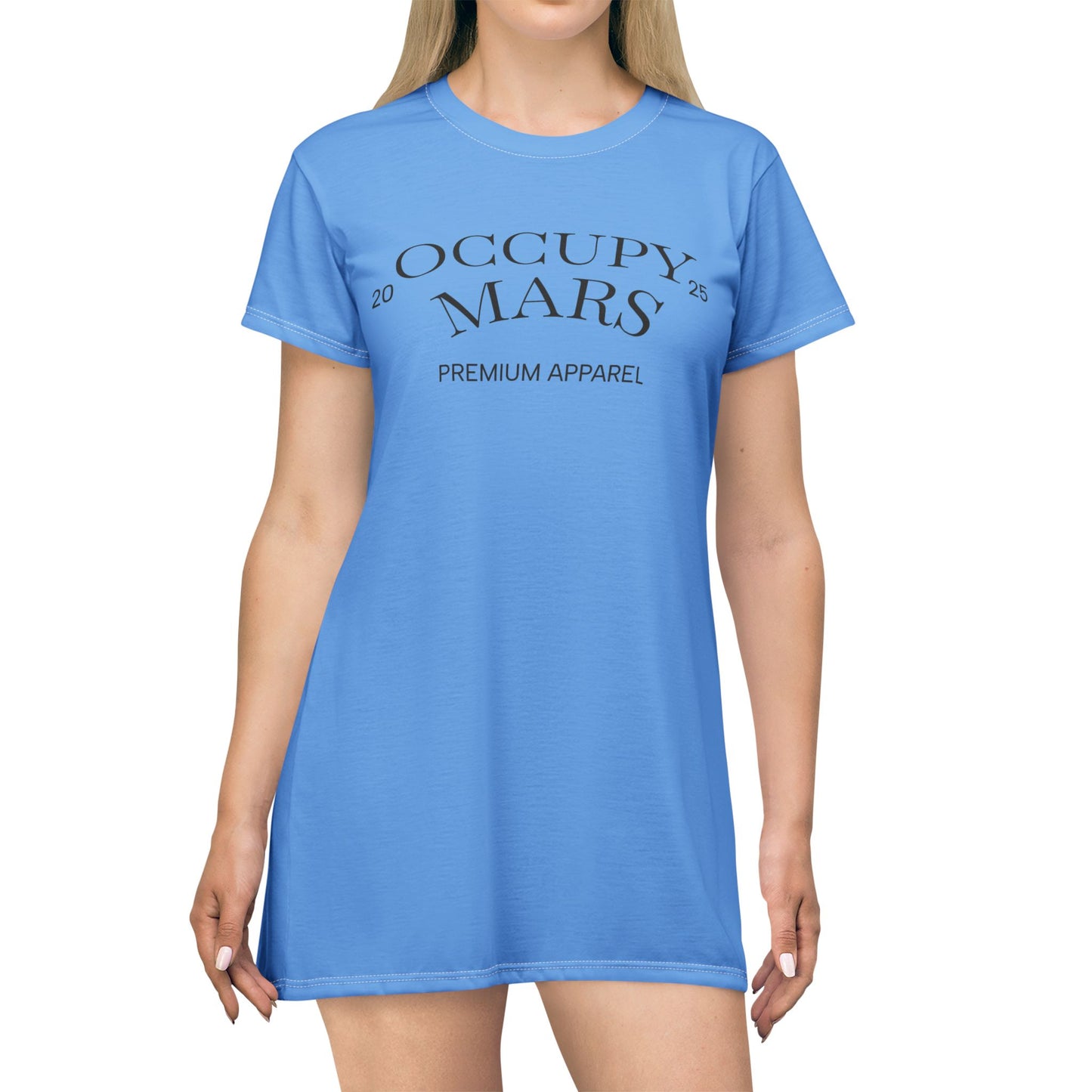 Occupy Mars T-Shirt Dress - Playful Sci-Fi Apparel for Space Enthusiasts, Casual Everyday Wear, Gift for Astronaut Lovers