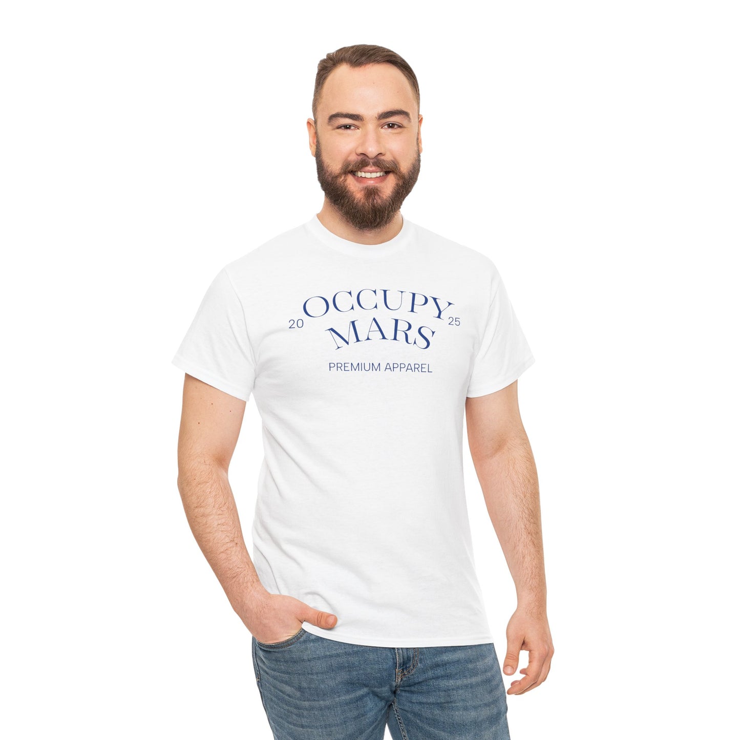 Unisex Occupy Mars Tee, Space Lover Gift, Blue Font, Trendy Cotton T-Shirt, Casual Wear, Unique Graphic Tee